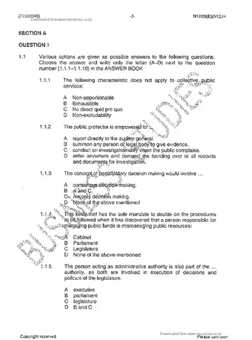 Public Finance N5 November 2014 question paper, first page of questions