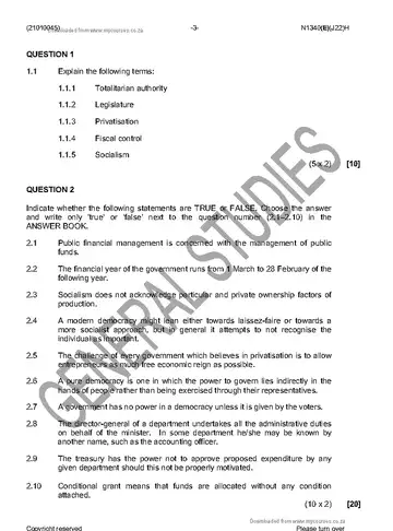 Public Finance N5 June 2016 question paper, first page of questions