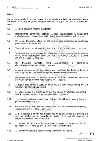 Public Finance N5 June 2018 question paper, first page of questions