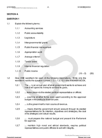 Public Finance N5 November 2018 question paper, first page of questions