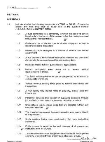 Public Finance N5 November 2019 question paper, first page of questions
