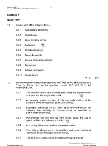 Public Finance N5 November 2020 question paper, first page of questions