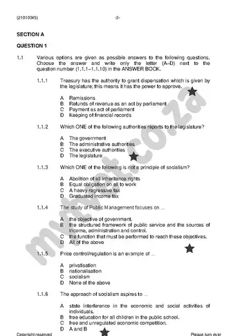 Public Finance N5 June 2022 question paper, first page of questions