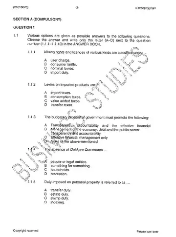Public Finance N6 June 2014 question paper, first page of questions