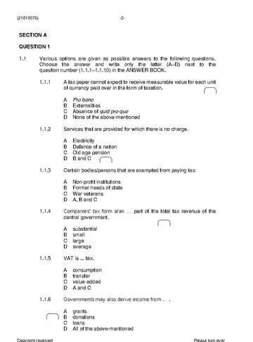 Public Finance N6 November 2023 question paper, first page of questions