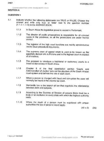 Public Law N6 June 2013 question paper, first page of questions