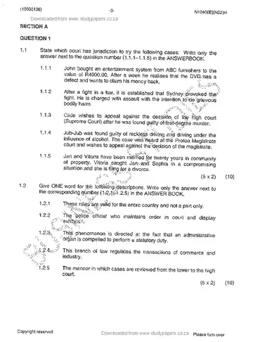 Public Law N6 November 2013 question paper, first page of questions