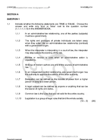 Public Law N6 June 2018 question paper, first page of questions