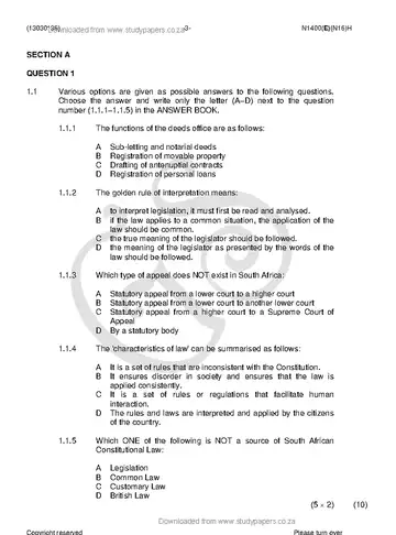 Public Law N6 November 2018 question paper, first page of questions