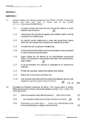 Public Law N6 November 2019 question paper, first page of questions