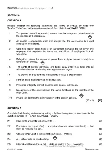 Public Law N6 November 2022 question paper, first page of questions