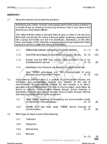 Public Relations N6 June 2018 question paper, first page of questions