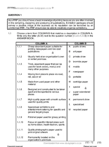 Public Relations N6 June 2021 question paper, first page of questions