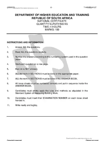 Quantity Surveying N5 April 2018 question paper, first page of questions