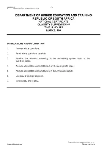 Quantity Surveying N5 April 2020 question paper, first page of questions