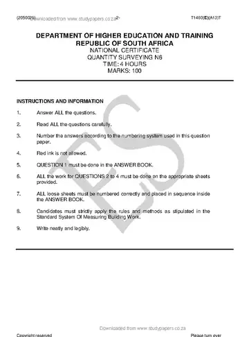 Quantity Surveying N6 April 2018 question paper, first page of questions