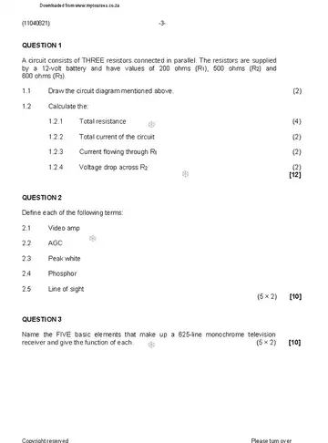 Radio and Television Theory N1 August 2019 question paper, first page of questions