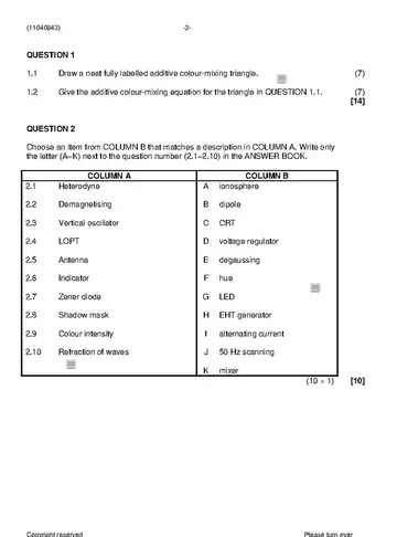 Radio and Television Theory N3 April 2019 question paper, first page of questions