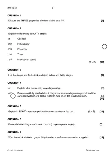 Radio and Television Theory N3 November 2022 question paper, first page of questions