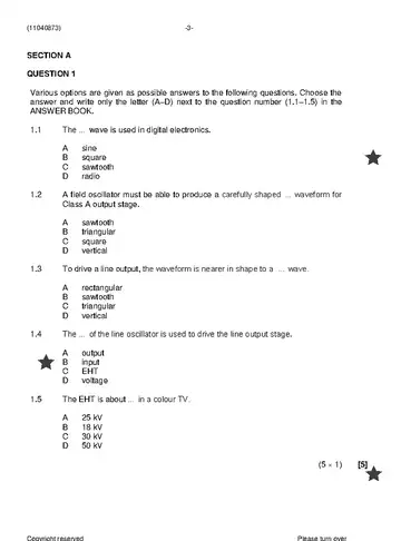 Radio and Television Theory N3 November 2023 question paper, first page of questions