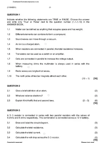Radio Theory N1 April 2019 question paper, first page of questions