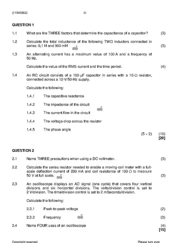 Radio Theory N2 November 2020 question paper, first page of questions