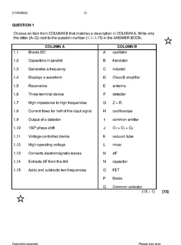 Radio Theory N2 November 2022 question paper, first page of questions