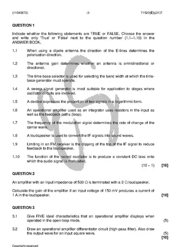 Radio Theory N3 August 2018 question paper, first page of questions