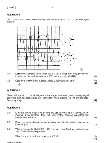 Radio Theory N3 August 2019 question paper, first page of questions