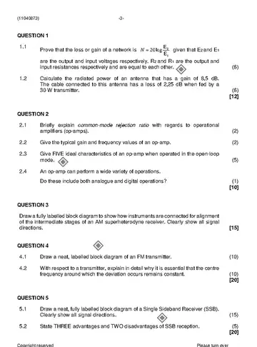 Radio Theory N3 August 2021 question paper, first page of questions