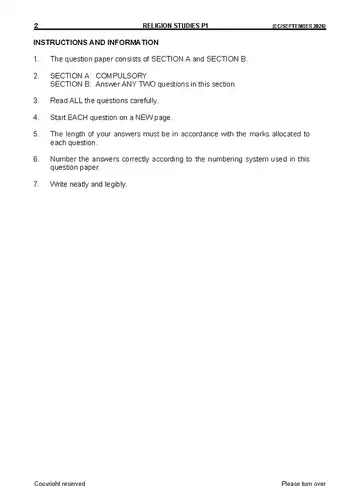 Religion Studies Grade 12 September Trial 2026 Paper 1 (Eastern Cape) question paper, first page of questions