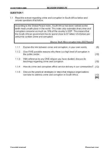 Religion Studies Grade 12 September Trial 2026 Paper 2 (Eastern Cape) question paper, first page of questions