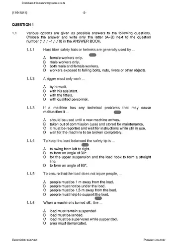Rigging Theory N1 August 2021 question paper, first page of questions