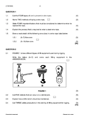 Rigging Theory N2 November 2020 question paper, first page of questions