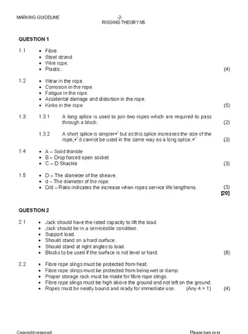 Rigging Theory N2 November 2022 question paper, first page of questions