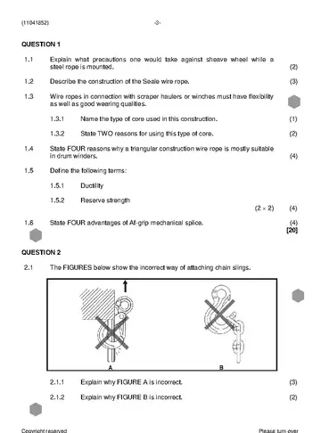 Rigging Theory N2 November 2023 question paper, first page of questions