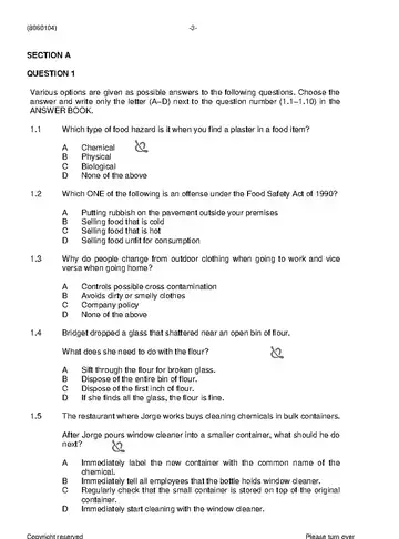 Sanitation and Housekeeping N4 June 2021 question paper, first page of questions