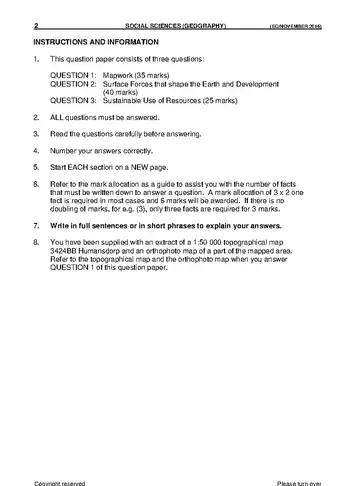 Social Sciences Grade 9 November 2016 question paper, first page of questions