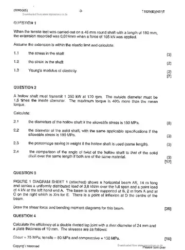 Strength of Materials and Structures N5 November 2014 question paper, first page of questions