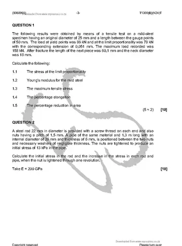 Strength of Materials and Structures N5 November 2016 question paper, first page of questions