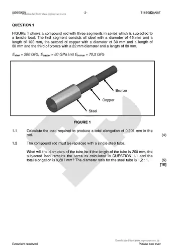 Strength of Materials and Structures N5 August 2018 question paper, first page of questions