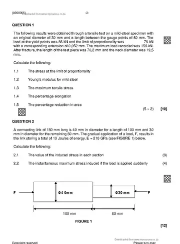 Strength of Materials and Structures N5 December 2022 question paper, first page of questions