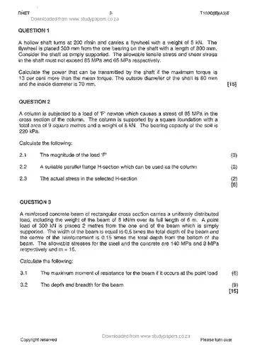 Strength of Materials and Structures N6 April 2013 question paper, first page of questions