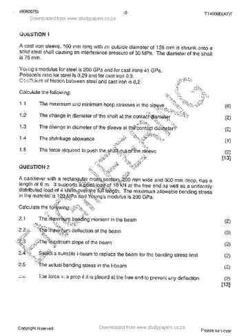 Strength of Materials and Structures N6 April 2014 question paper, first page of questions