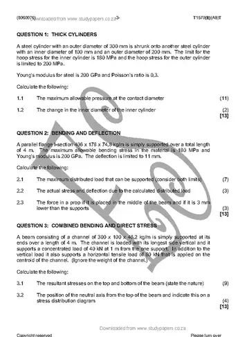 Strength of Materials and Structures N6 April 2016 question paper, first page of questions