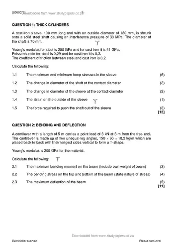 Strength of Materials and Structures N6 April 2019 question paper, first page of questions