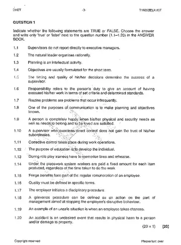 Supervisory Management N4 April 2013 question paper, first page of questions