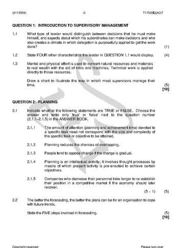 Supervisory Management N4 April 2018 question paper, first page of questions