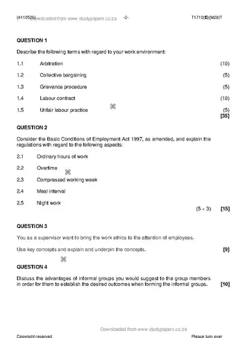Supervisory Management N6 April 2019 question paper, first page of questions