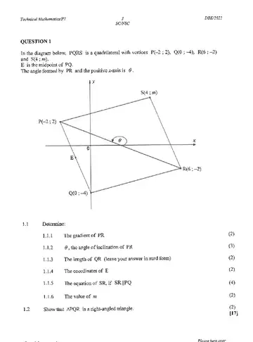 Technical Mathematics Grade 12 May/June 2022 Paper 2 question paper, first page of questions